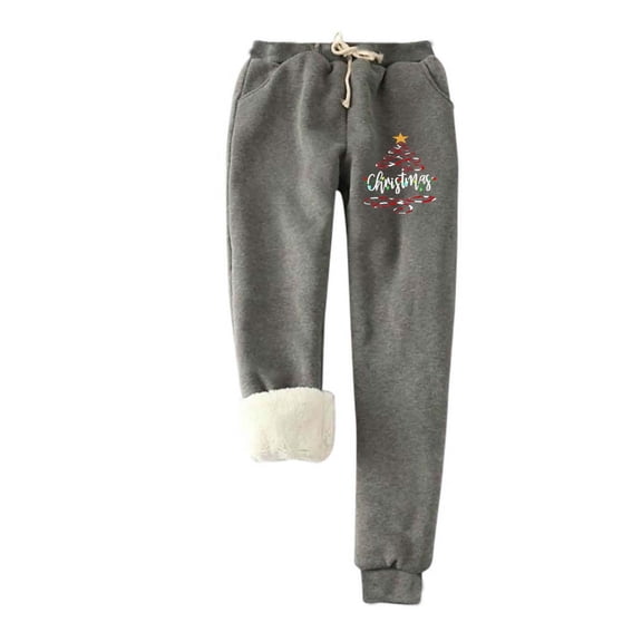 AOOCHASLIY Women Christmas Pants Women's Printed Bottom Pants, Lamb Fleece Pockets, Elastic Tie Up, Thickened Plush, Warm and Sanitary Pants