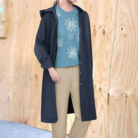 AOOCHASLIY Women Coat Clearance Women Long Sleeved Jacket Loose Hooded Mid Length Windbreaker