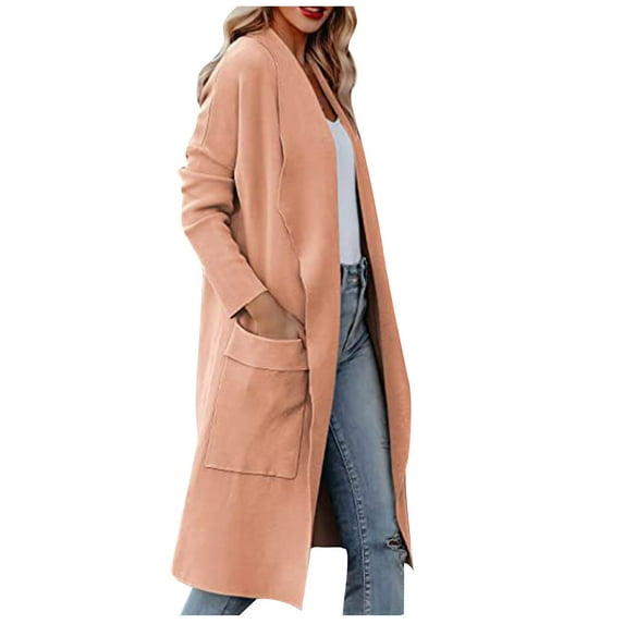 AOOCHASLIY Women Coat Clothes Womens Round Neck Long Sleeve Knitted Cardigan Loose Solid Color Sweater