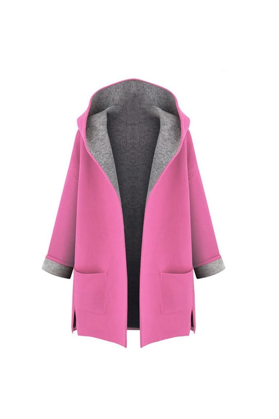 Women Coat Clothes Women Long Sleeved Medium Length Hooded Loose Plush Woolen Trench Coat