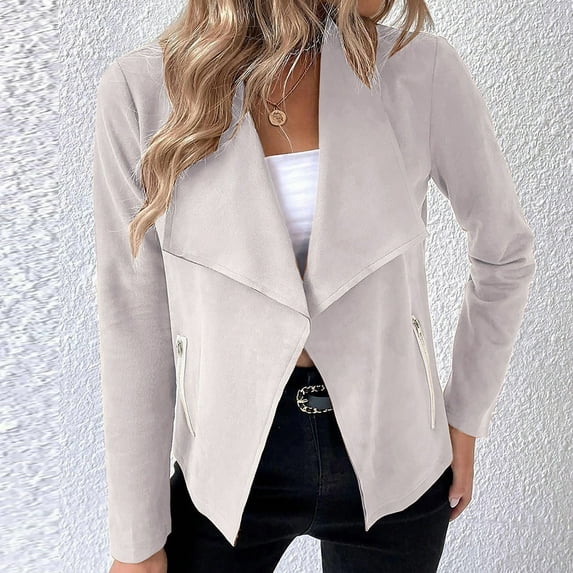 AOOCHASLIY Women Coat Fashion Women's Long Sleeve Zipper Short Slim Tops Blouse Outwear Cardigan