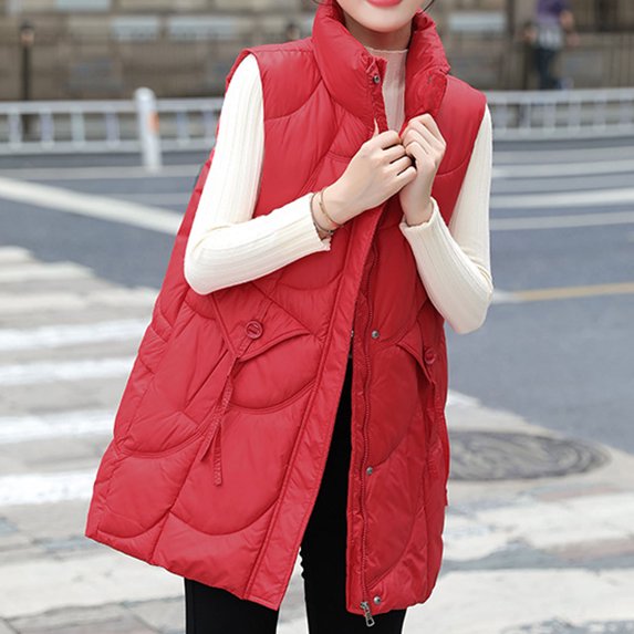 AOOCHASLIY Women Coat Fashion Women's Winter Warm Sleeveless Collar Cotton Coat Jacket