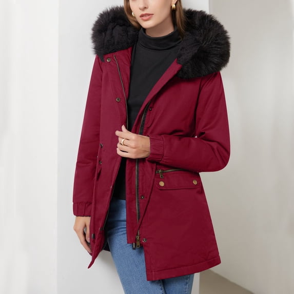 AOOCHASLIY Women Coat Ladies Pie Over Fleece Padded Jacket with Collar Hooded Warm Coat