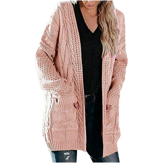 AOOCHASLIY Women Coat Women Medium Length Dough Twists Pocket Knitted Cardigan Fashionable Coat