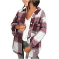 thumbnail image 1 of AOOCHASLIY Women Coat Women's Fashion Long-Sleeved Plaid Loose Button Plaid Long Woolen Coat, 1 of 4
