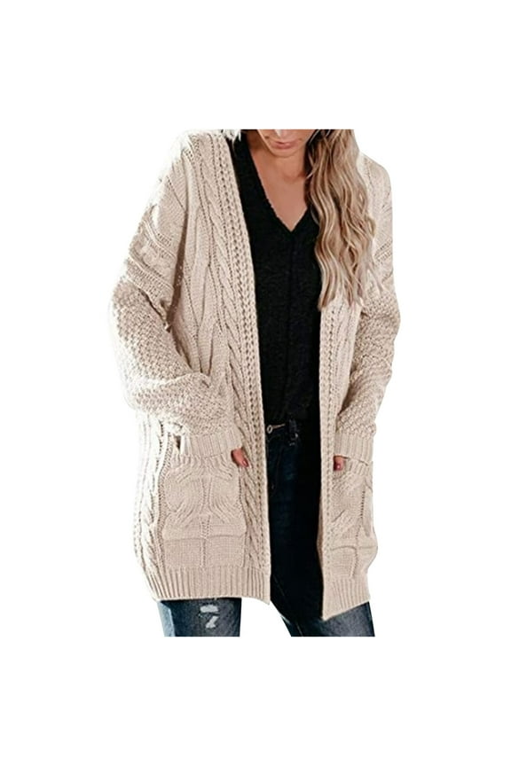 Women Coat Women's Solid Color Cardigan Wool Sweater Pocket Recreational Long Sleeve Top