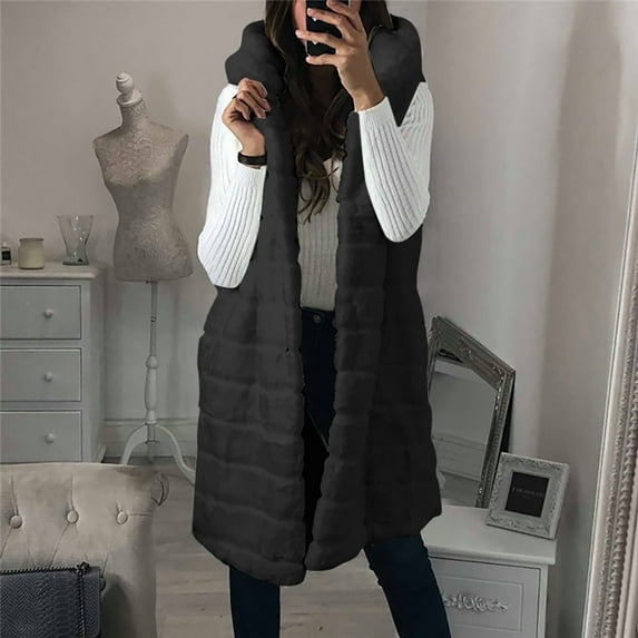 AOOCHASLIY Women Coat Womens Faux Gilet Long Sleeve Waistcoat Body Warmer Jacket Coat Outwear