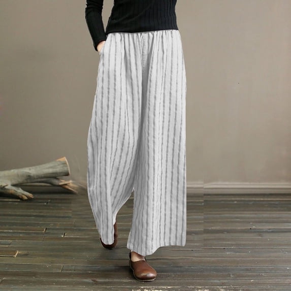 AOOCHASLIY Women Fall Pants Women's Casual Daily Pocket Elastic Waist Loose Fashion Straight Leg Pants