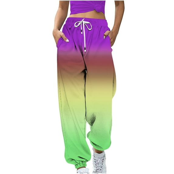 AOOCHASLIY Women Fall Pants Clearance Womens Gradient Sweatpants Loose Lounge Trousers with Pockets High Waist Pants