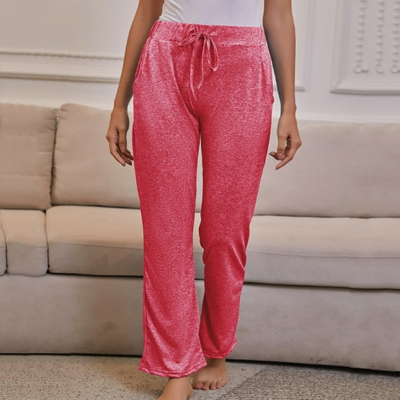 AOOCHASLIY Women Fall Pants Womens Fashion Summer Solid Casual Pocket Elastic Waist Long Pants