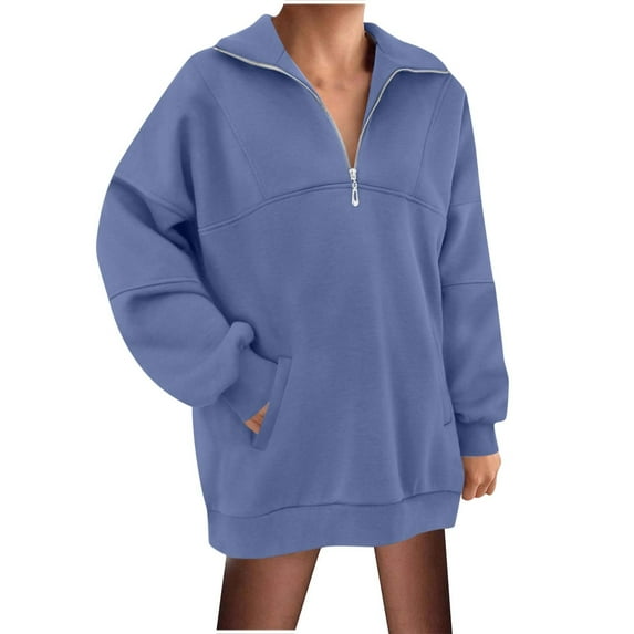 AOOCHASLIY Women Fall Tops Fall Fashion Women Casual Comfortable Zipper Pocket Long Sleeve Stand-up Collar Blouse