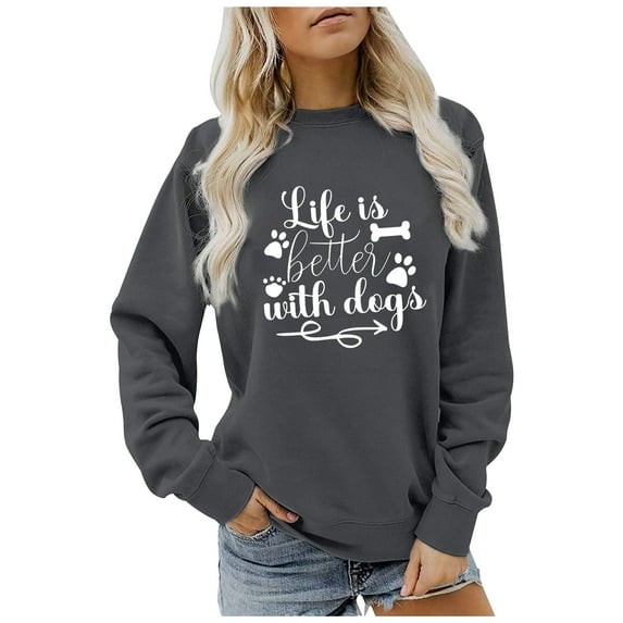 AOOCHASLIY Women Fall Tops Women's Fashion Loose Printing Long Sleeve Blouse Round Neck Casual Pullover Tops Blouses