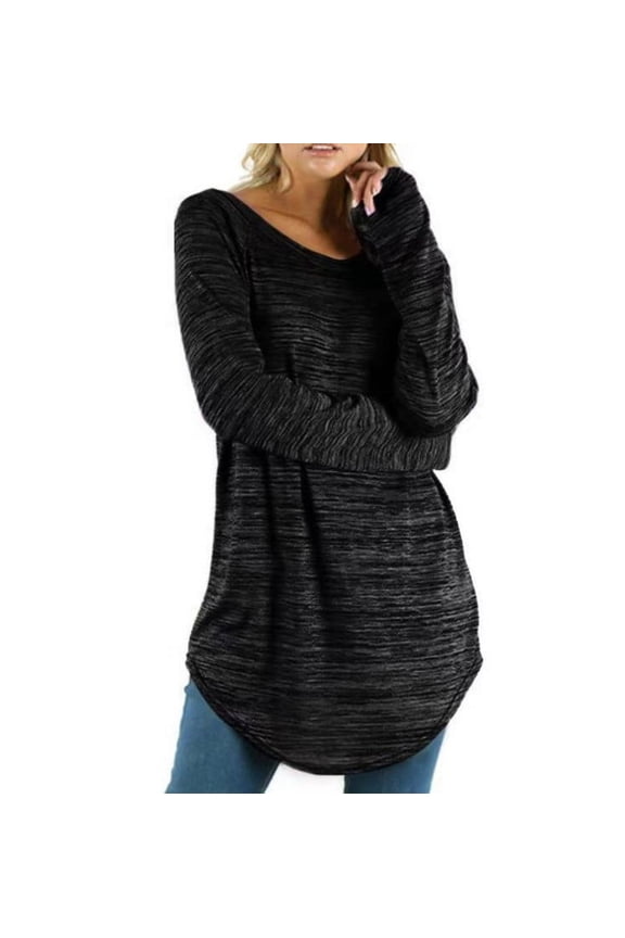 Women Fall Tops Women's Solid Long Slim Round Neck Long Sleeve T-shirt Tops