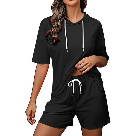 AOOCHASLIY Women Fashion Shorts Two-piece Color Short Sleeve Casual Suit