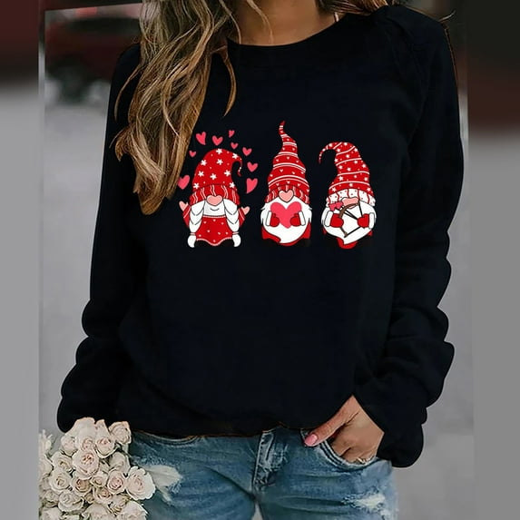 AOOCHASLIY Women Heart Blouse Women's Casual Valentine's Day Heart Lulusi Print Round Neck Sweatshirt