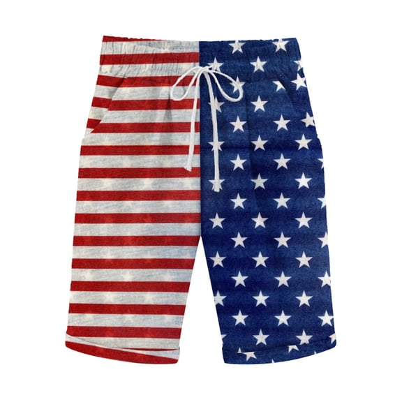 AOOCHASLIY Women Independence Day Pants Running Exercise Pants Women's Summer Printed Elastic Waist With Drawstring Five Points Casual Pants