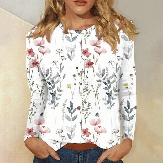 AOOCHASLIY Women New Tops Three-quarter Flared Sleeve V-neck Floral Printing Shirt