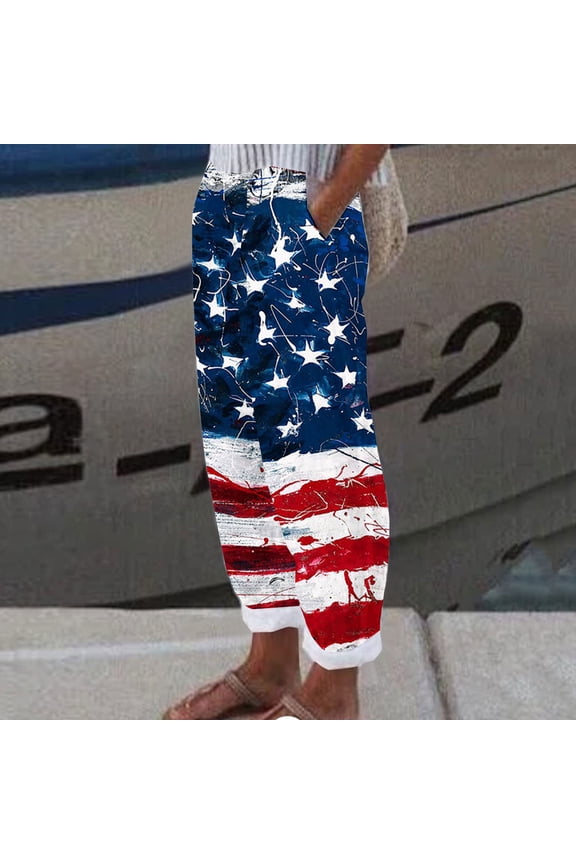 Women Pants Women's Floral Print Loose Pocket Trousers Gradient Blue Tie-Dye Pants