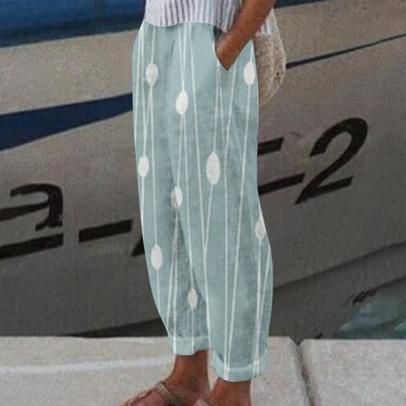 AOOCHASLIY Women Pants Women's Floral Print Loose Pocket Trousers Gradient Blue Tie-Dye Pants