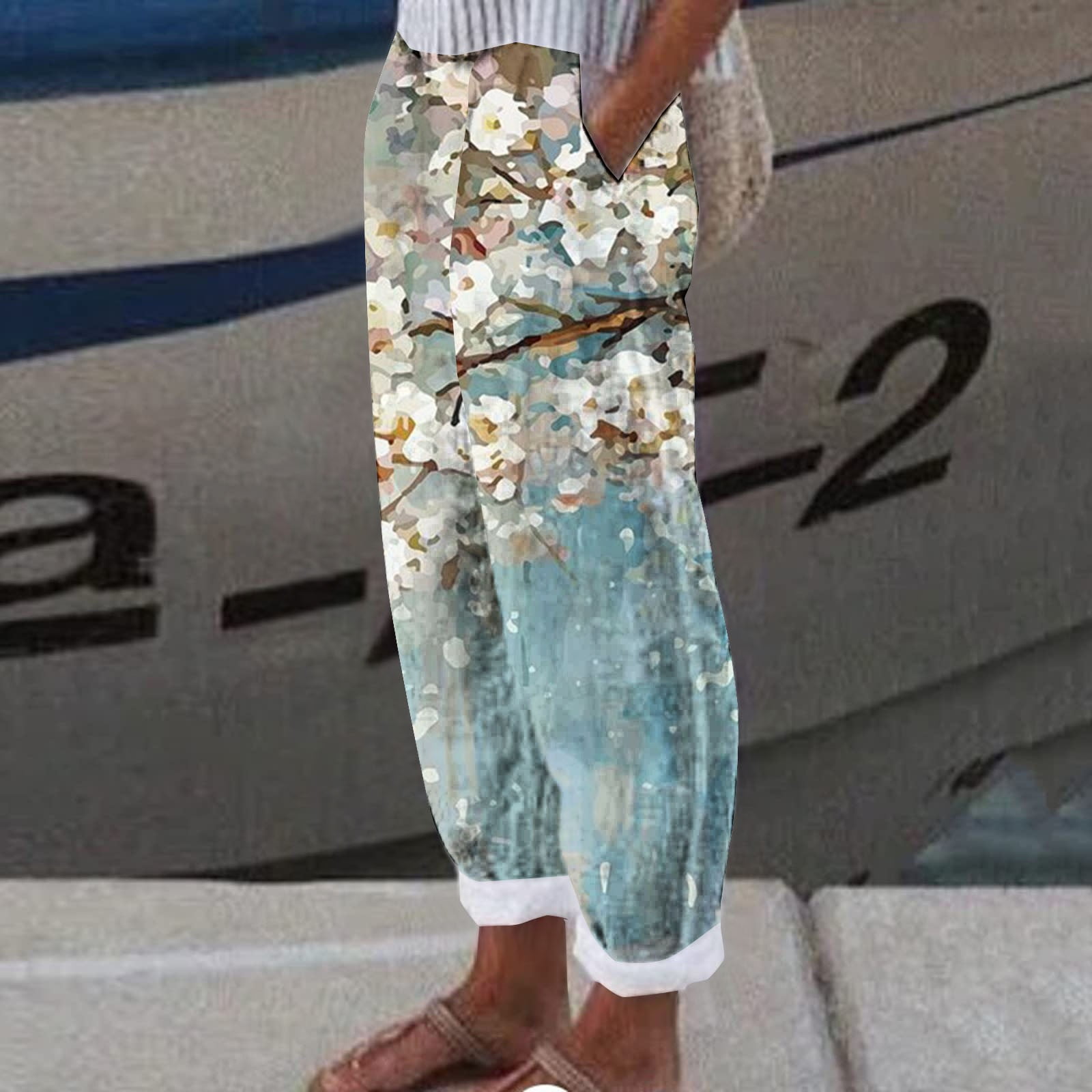 Exquisite Contrast Tie-Dye Floral Loose Wide-Leg Trousers
