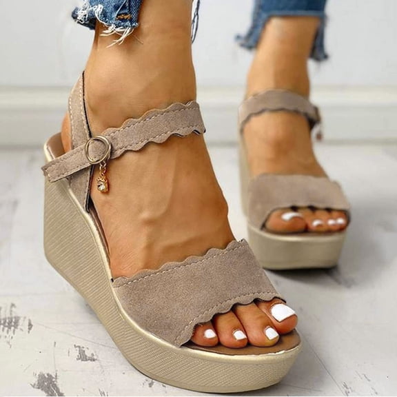 AOOCHASLIY Women Sandal Clothes Open Toe Solid Slope Heel High Heels Buckle Shoes Sandals