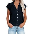 thumbnail image 1 of AOOCHASLIY Women Short-Sleeve Linen Blend Button-Down Shirt – Casual Summer Tops in Multiple Colors (Green/Black/Beige) – Stylish & Comfortable for Daily Wear, 1 of 5