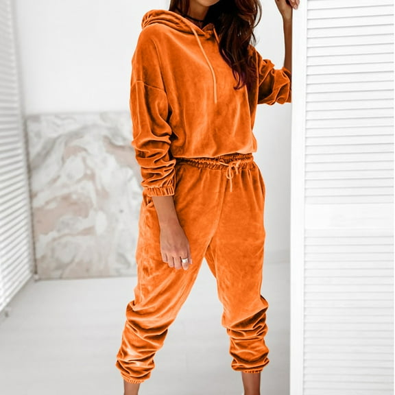 AOOCHASLIY Women Suits Women's Casual Color Long-Sleeve Drawstring Hooded Tops Pants Sets Sports Suits