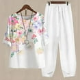 thumbnail image 1 of AOOCHASLIY Women Suits Women's Casual Round Neck 5/4 Sleeve Top and Pants Digital Printing Two-piece Set, 1 of 1