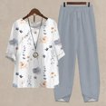 thumbnail image 1 of AOOCHASLIY Women Suits Women's Casual Round Neck 5/4 Sleeve Top and Pants Digital Printing Two-piece Set, 1 of 1