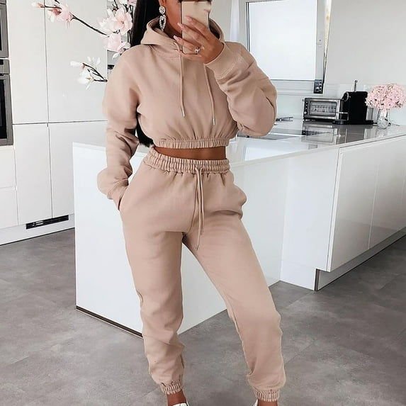 AOOCHASLIY Women Suits Women's Fall and Winter Casual Long Sleeved Sweater Trousers Two-piece Suit