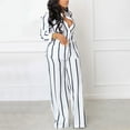 thumbnail image 1 of AOOCHASLIY Women Suits Women‘s Fall and Winter Casual Stripe Long Sleeve Lapel Button Top Pocket Pants Two-Piece Set, 1 of 5