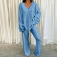 thumbnail image 1 of AOOCHASLIY Women Two Piece Outfits Long Sleeve Solid Color Tops with High Waist Pants Warm Pajama Sets, 1 of 5