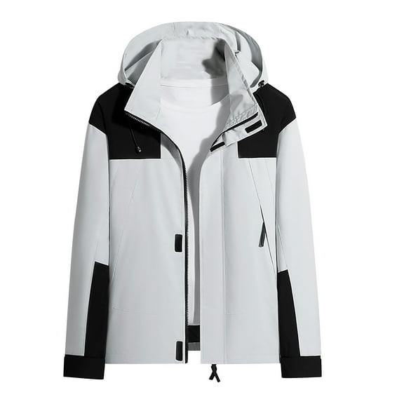 AOOCHASLIY Women Winter Coat Fashion Women Comfortable Casual Color Block Interchange Jacket Drawstring Pocket Long Sleeve Hooded Casual Outwear Jackets