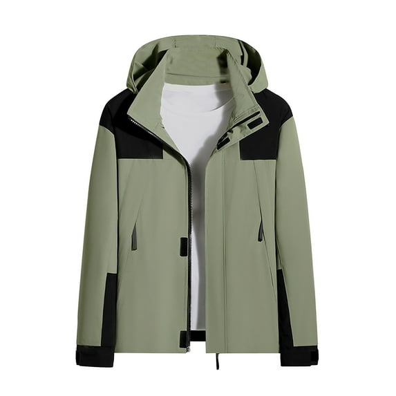 AOOCHASLIY Women Winter Coat Fashion Women Comfortable Casual Color Block Interchange Jacket Drawstring Pocket Long Sleeve Hooded Casual Outwear Jackets