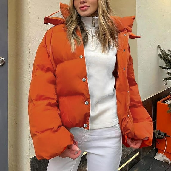 AOOCHASLIY Women Winter Coat Fashion Women Solid Color Long Sleeve Windproof Padded Clothes Jacket Hooded Coat