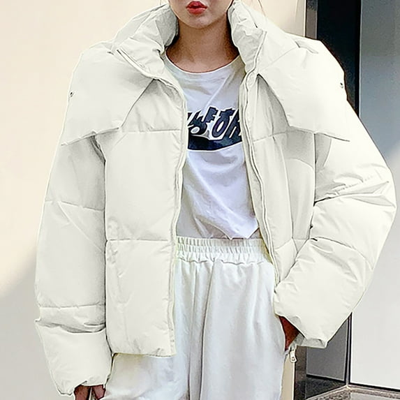 AOOCHASLIY Women Winter Coat Fashion Women Solid Stand-up Collar Cardigan Down Jacket Outerwear Padded Oversize Coat