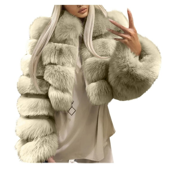 AOOCHASLIY Women Winter Coat Faux Fur Coat for Women Short Hooded Warm Overcoat Furry Splicing Jacket Long Sleeve Outerwear