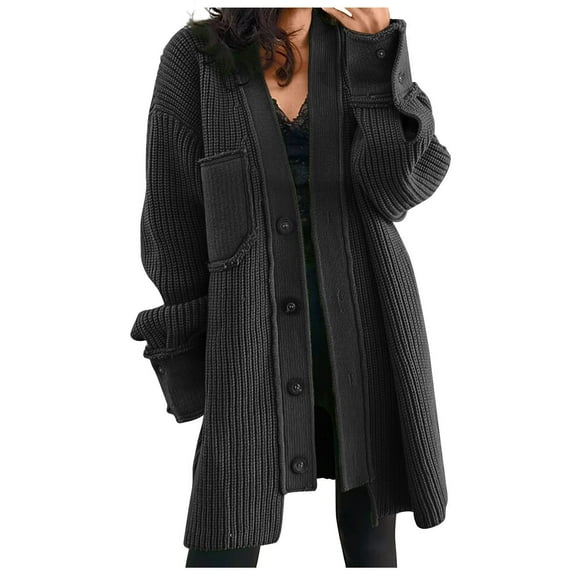 AOOCHASLIY Women Winter Coat New Women's Lazy Style Loose Large Knitted Cardigan Design Feel Loose and Thickened Long Sleeve Fall/Winter Sweater Coat