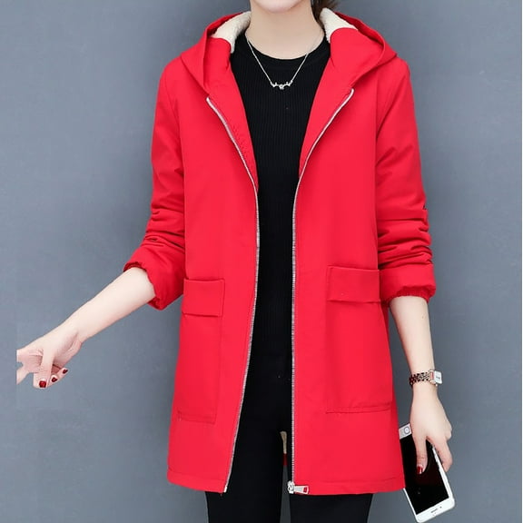 AOOCHASLIY Women Winter Coat Women Pocket Quilted Jacket Winter Long Sleeve Hooded Zipper Solid Outerwear