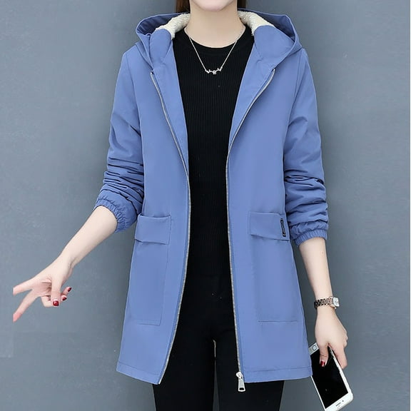 AOOCHASLIY Women Winter Coat Women Pocket Quilted Jacket Winter Long Sleeve Hooded Zipper Solid Outerwear