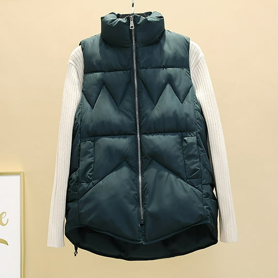 AOOCHASLIY Women Winter Coat Women Pocket Vest Coat Short Jacket Winter Sleeveless Turn Down Collar Zipper Solid Outerwear