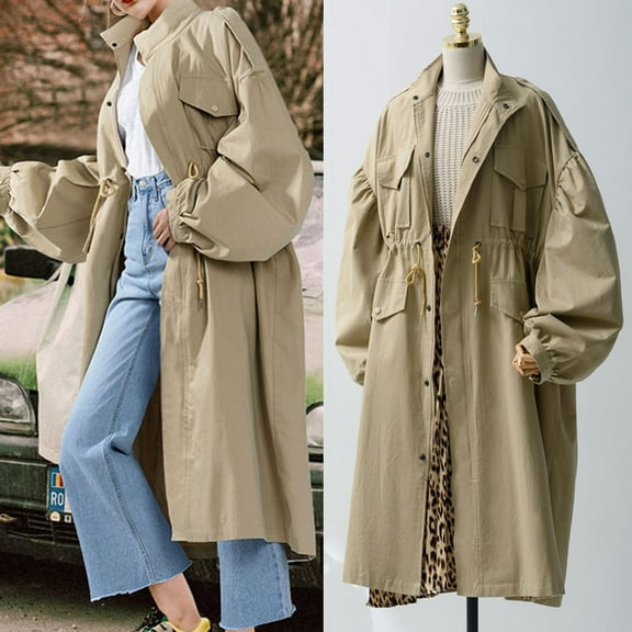 AOOCHASLIY Women Winter Coat Women Winter Street Solid Turn Down Collar Full Sleeve Button Pocket Windbreaker