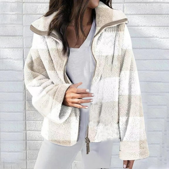 AOOCHASLIY Women Winter Coat Women's 2022 Fall/Winter Double Sided Plush Plaid Jacket Large Size