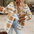 thumbnail image 1 of AOOCHASLIY Women Winter Coat Women's Casual Plaid Button Hooded Jackets Curved Hem Plush Lined Warm Coats Jacket Long Sleeve Shirts Tops Hoodies, 1 of 5