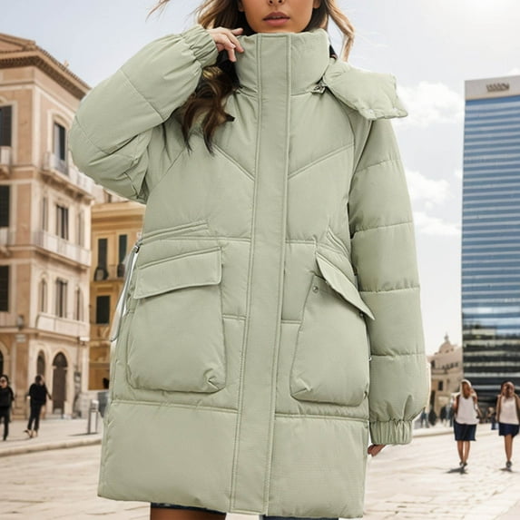AOOCHASLIY Women Winter Coat Women's Fall and Winter Long Sleeved Warm Cotton Bread Down Jacket