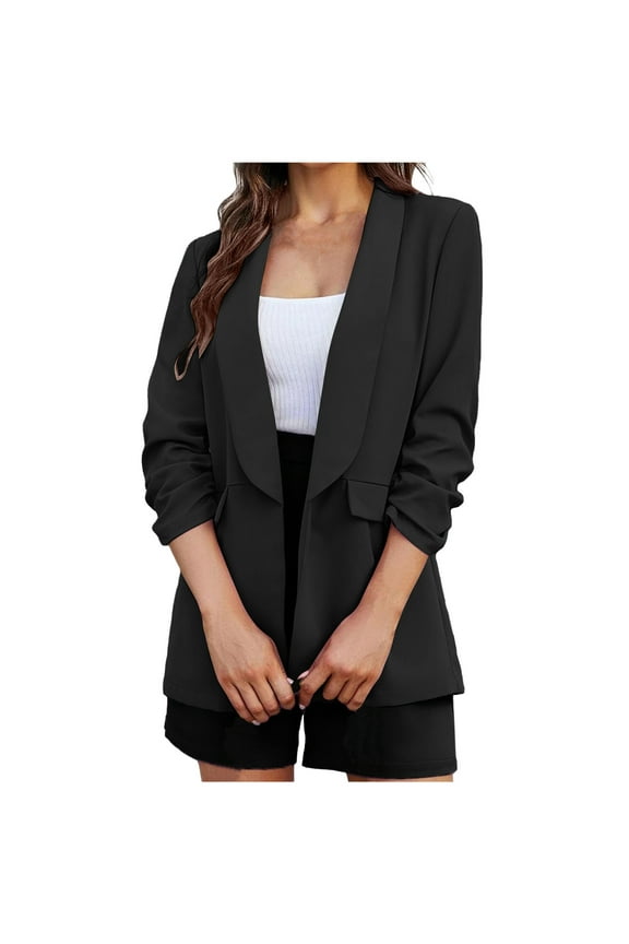 Women Winter Coat Women's Fashion Solid Color 7/4 Cuff Fold Buckle Free Suit Coat Long Sleeve Hatless Casual Coat/Jacket