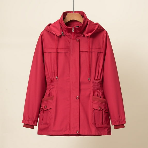 AOOCHASLIY Women Winter Coat Women's Fashion Solid Color Windbreaker Coat 2023 Hooded Waist Slim Windbreaker