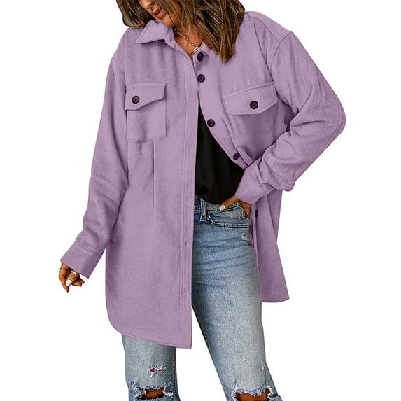 AOOCHASLIY Women Winter Coat Women's Fashion V Neck Solid Color Long Sleeve Hoodless Casual Outwear Clothes