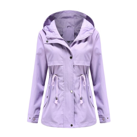 AOOCHASLIY Women Winter Coat Women’s Solid Rain Jacket Outdoor Jackets Hooded Raincoat Windproof