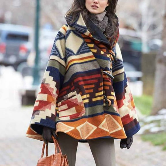AOOCHASLIY Women Winter Coat Women's Winter Loose Horn Buckle Travel Style Cloak Coat